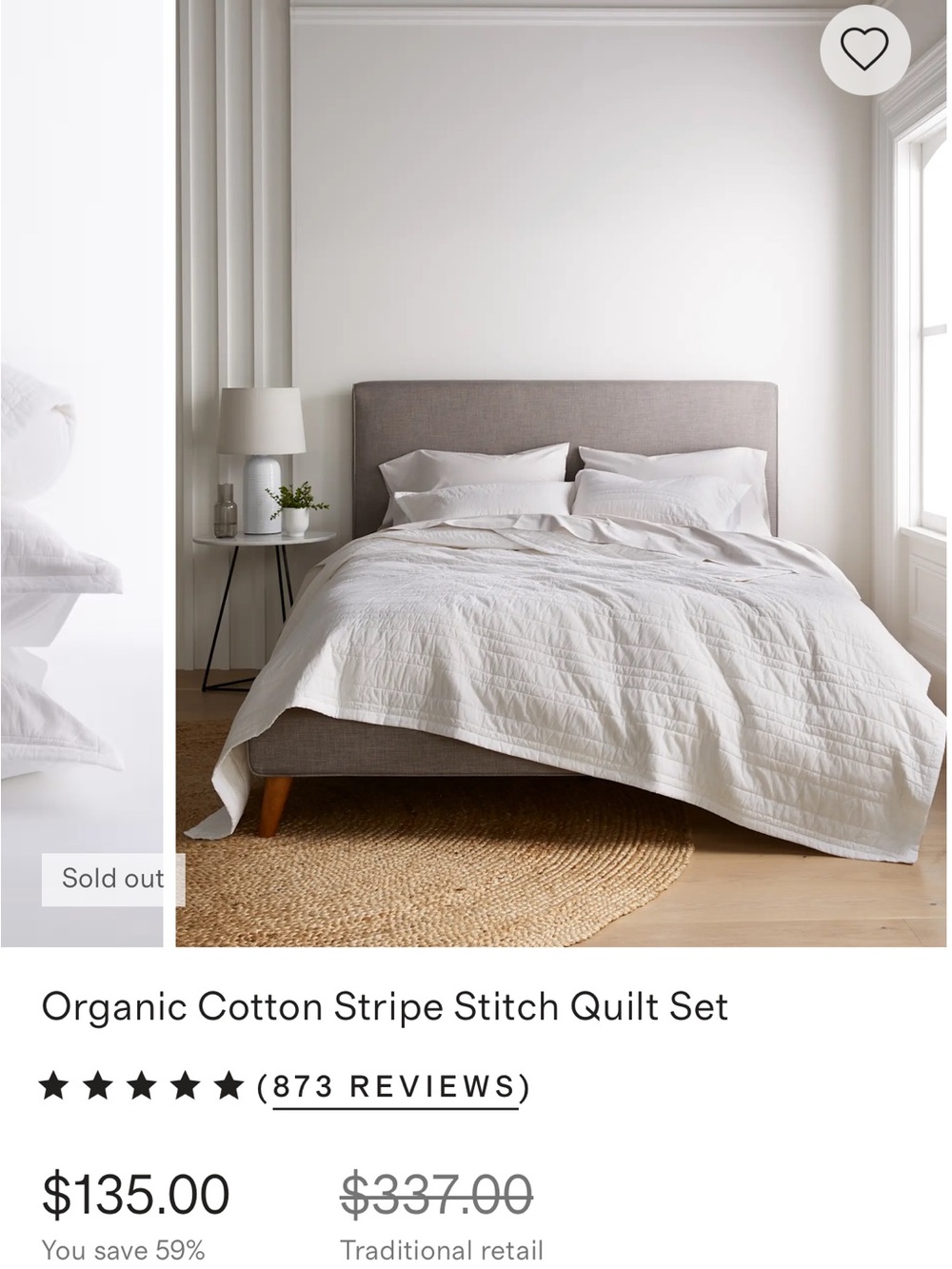 QUINCE Organic Cotton Stripe Stitch Quilt Set - White, TWIN